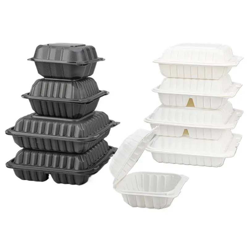 5Pcs Disposable Clamshell Food Container 3 Compartment Lunch Box Leakproof Microwavable Takeaway Box For Restaurant Meal Prep