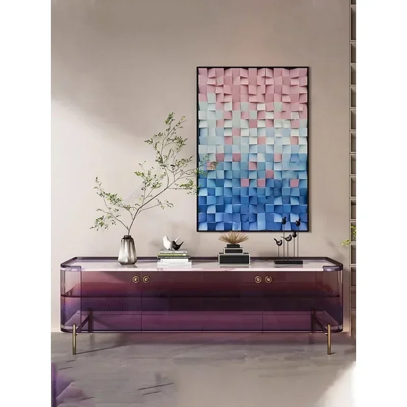 ff خزانة تلفزيون أكريليك بسيطة وحديثة متدرجة اللون خزانة أرضية خفيفة فاخرة لغرفة نموذج خزانة الأفلام والتلفزيون #3