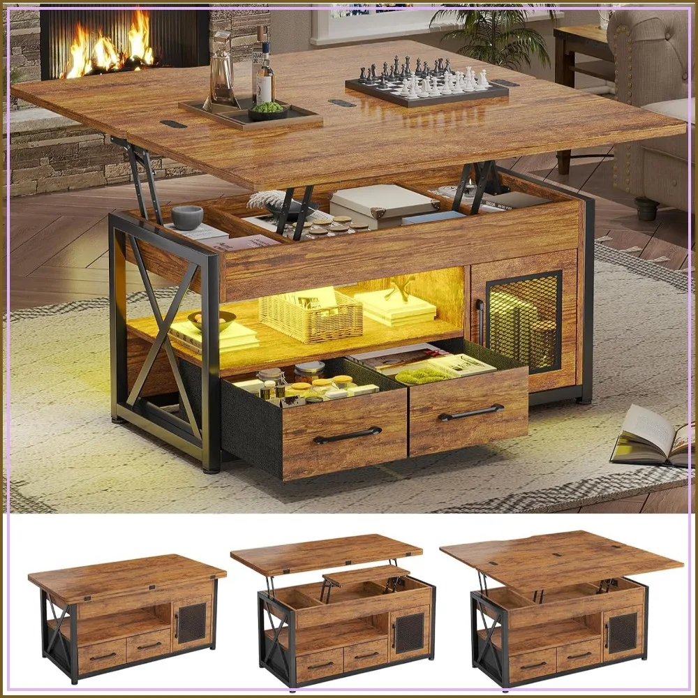 Lift Top Coffee Table with Storage for Living Room, 4 in 1 Adjustable Table