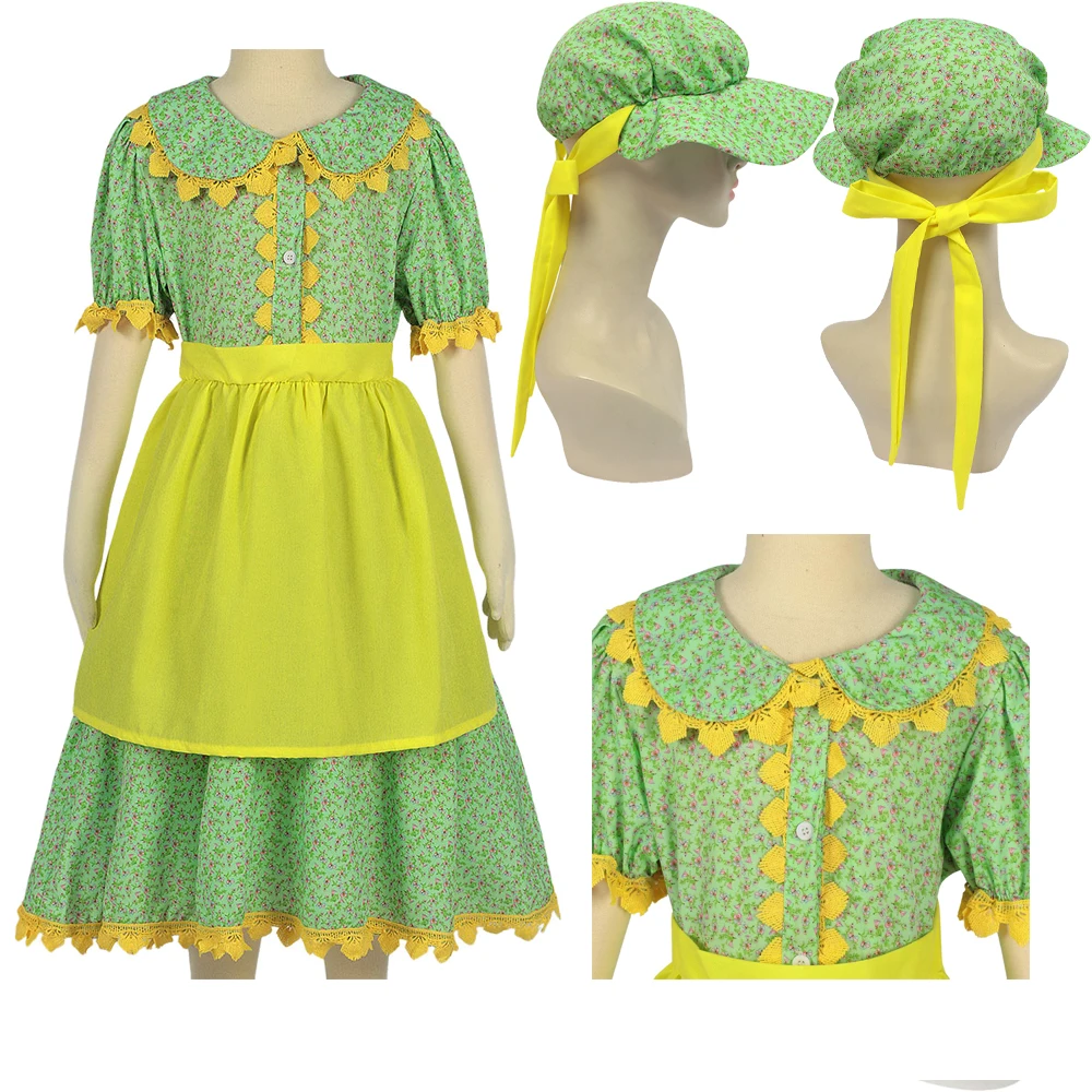 

Kids Maid Cosplay Floral Dress Apron Hat Stage Performance Girls Costume Outfits Halloween Carnival Party Children Suit