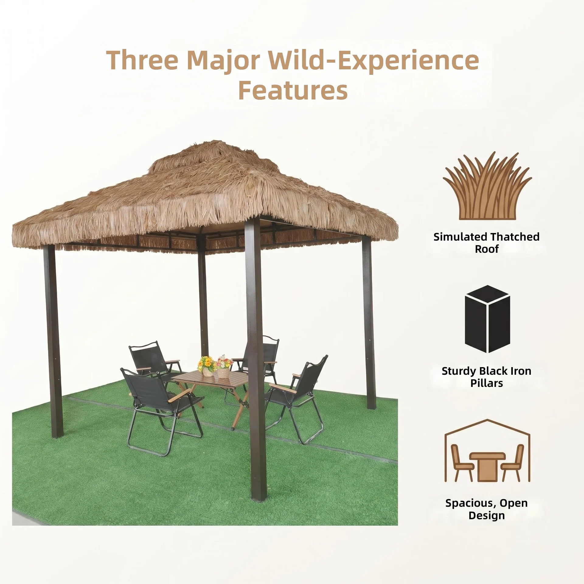 Outdoor Thatched Pavilion, Sun Shade Umbrella Tent, Realistic Straw Roof Gazebo, Rain Shelter for Garden Patio, 2023 New Design