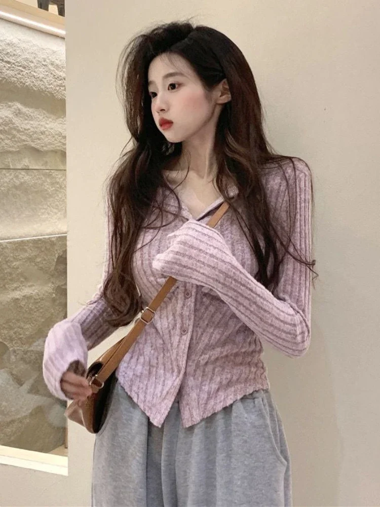 Cardigan Women 90s Vintage Slim Aesthetic Sweater Chic Female Spring Solid Elegant Sweet Girl All-match Temperament Knit Casual