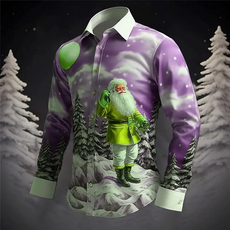 2025 3D Printed Casual Fashion Men\'s Santa Claus Holiday Shirt New Year Hot Christmas Long Sleeve Shirt Party Men\'s Party Shirt