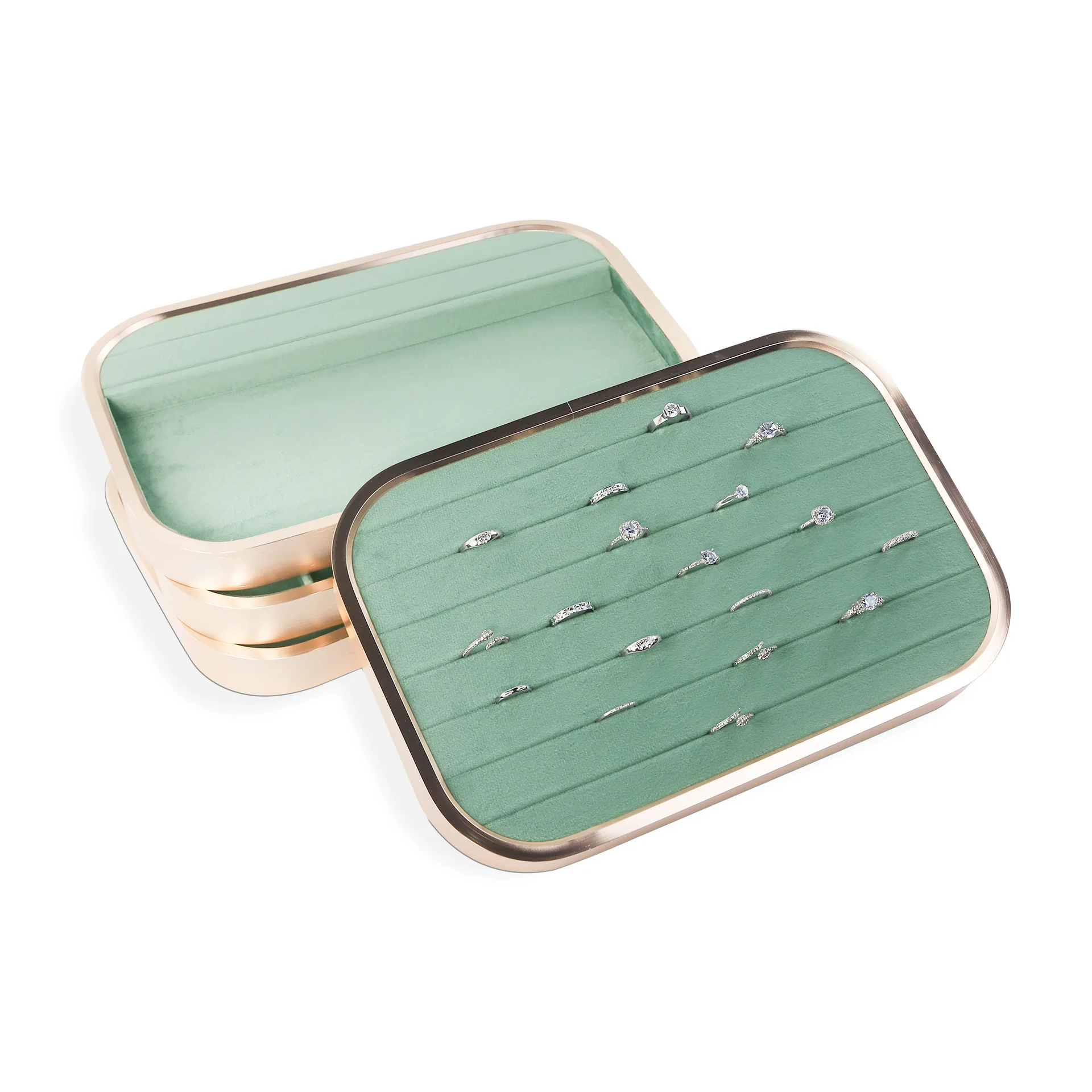 Jewelry Display Tray Earring Necklace Ring Bracelet Selection Tray Velvet Coated Metal Rectangular Shape Jewelry Storage Tray