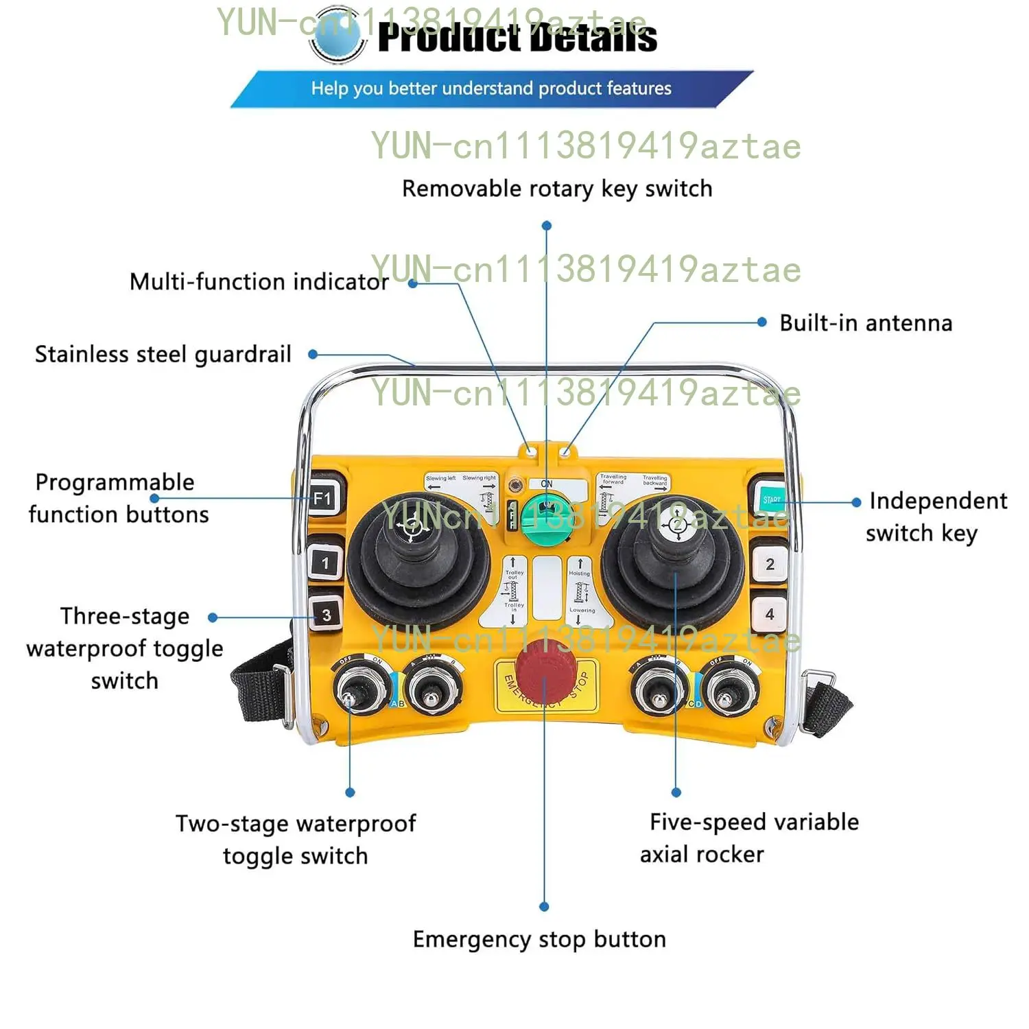 Wireless Remote Control Hoist Crane 12V-380V Heavy Duty Rocker Five-Speed Industrial  Electric Lift Transmitter+Receiver