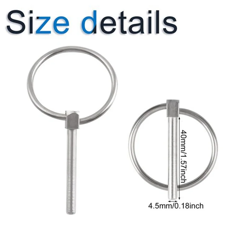 Lynch Pin, 4PCS Dia 4.5mm 316 Stainless Steel Round Safety Pins Trailer Lock Pin Retaining Pins Lynch Pin Fasteners