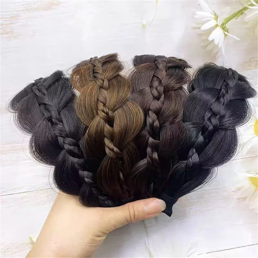 Twist Braid Wig Headband Women Girls Hair Accessories Twisted Braided Hairdband Three-Strand Wide-Brimmed Solid Bezel Head Hoop