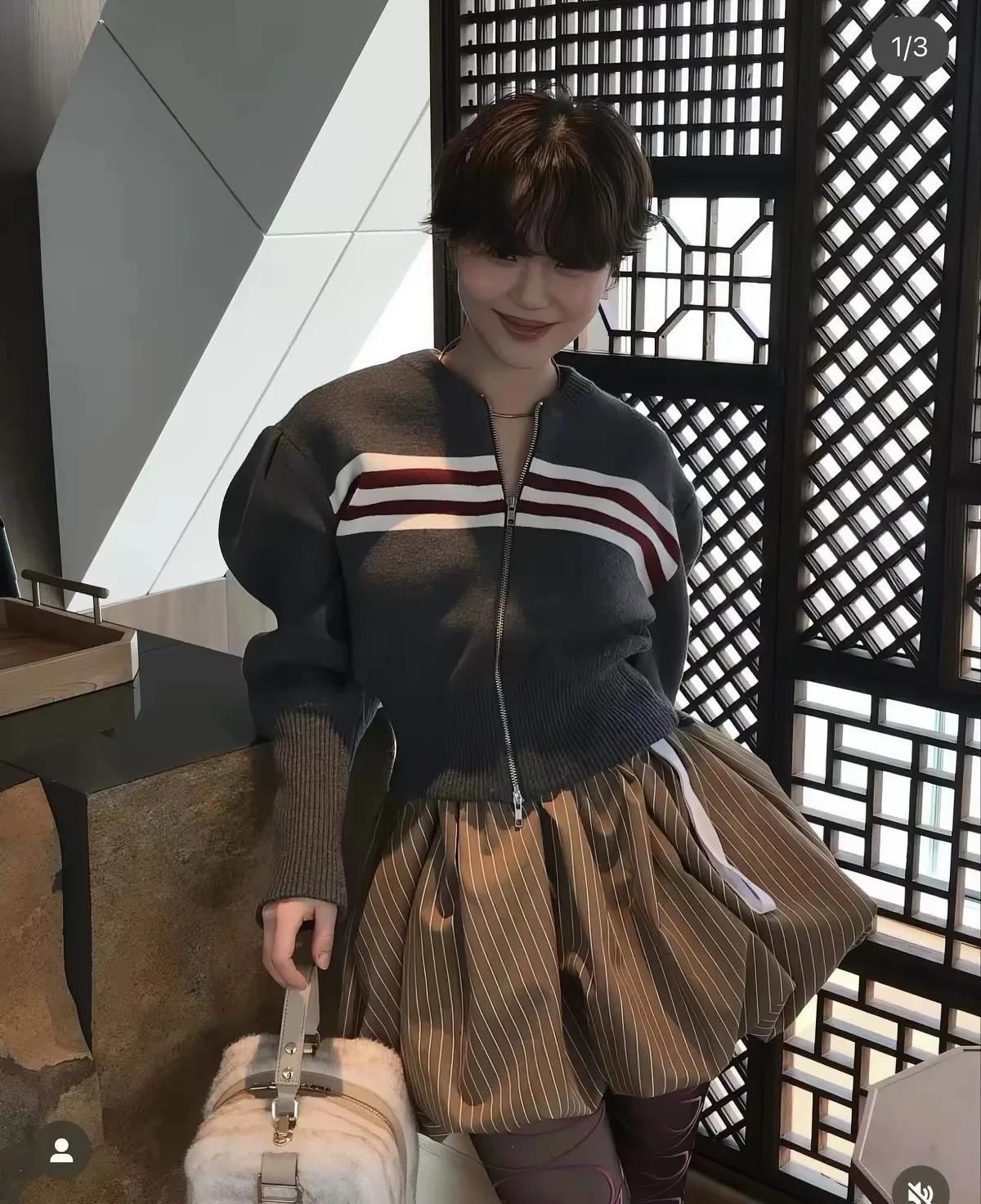 Sweet Retro Preppy Style Striped Balloon Mini Skirt Sweet Casual High‑waist Vertical‑stripe Balloon Bubble Mini Skirt