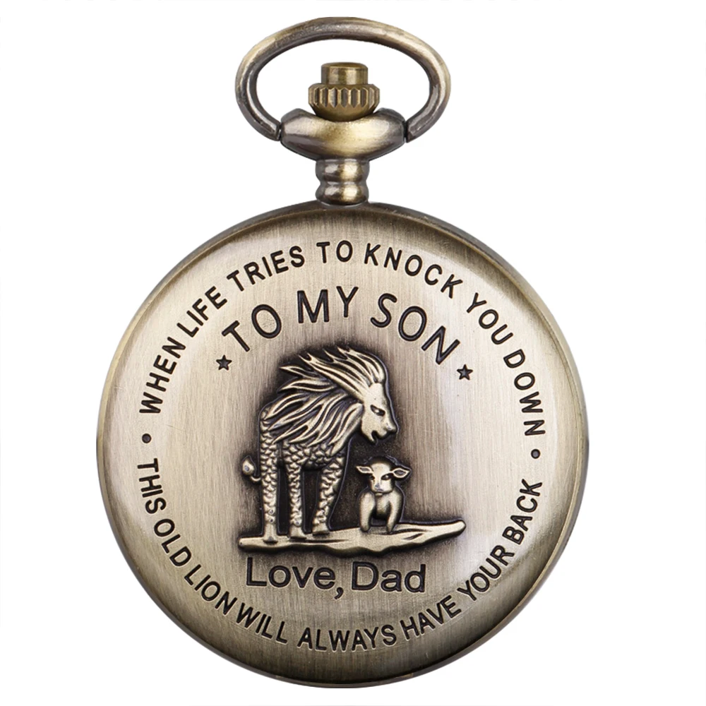 ساعة جيب على شكل أسد برونزي كوارتز سلسلة قلادة لابني الحب أبي تصميم رائع قلادة ساعة الأولاد عيد ميلاد أفضل الهدايا