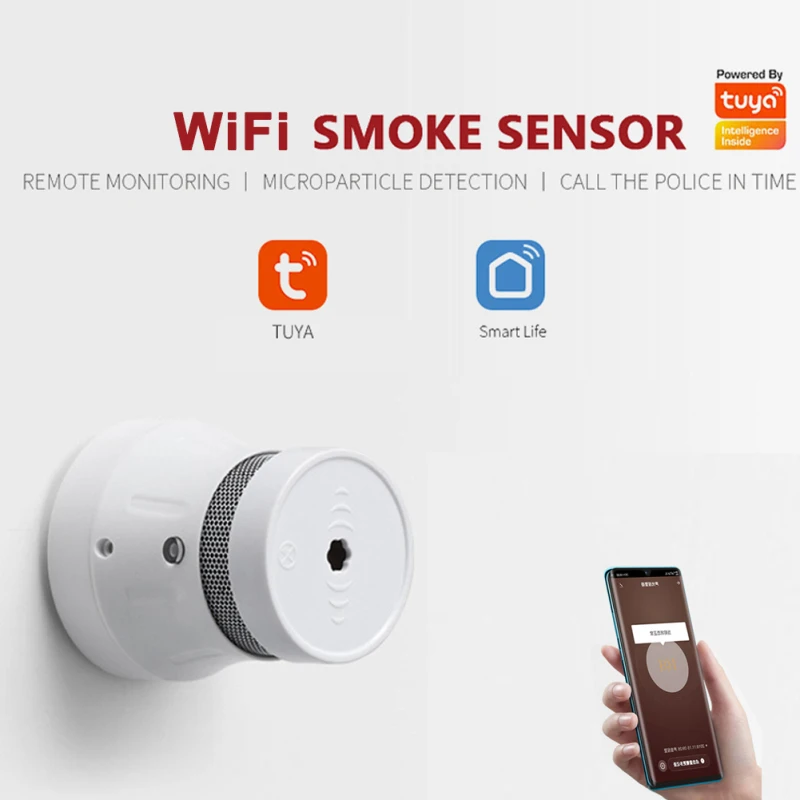 Tuya WiFi Smart Smoke Detector Sensor Security Alarm System Smart Life Remote Alarm Smoke Alarm Fire Protection Smoke Detector