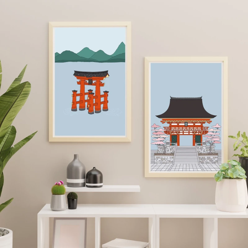 3pcs frameless Canvas Painting 3pcs Poster Featuring Beautiful Scenes from Japanese Tourist Attractions Kyoto Temple, Mount Fuji
