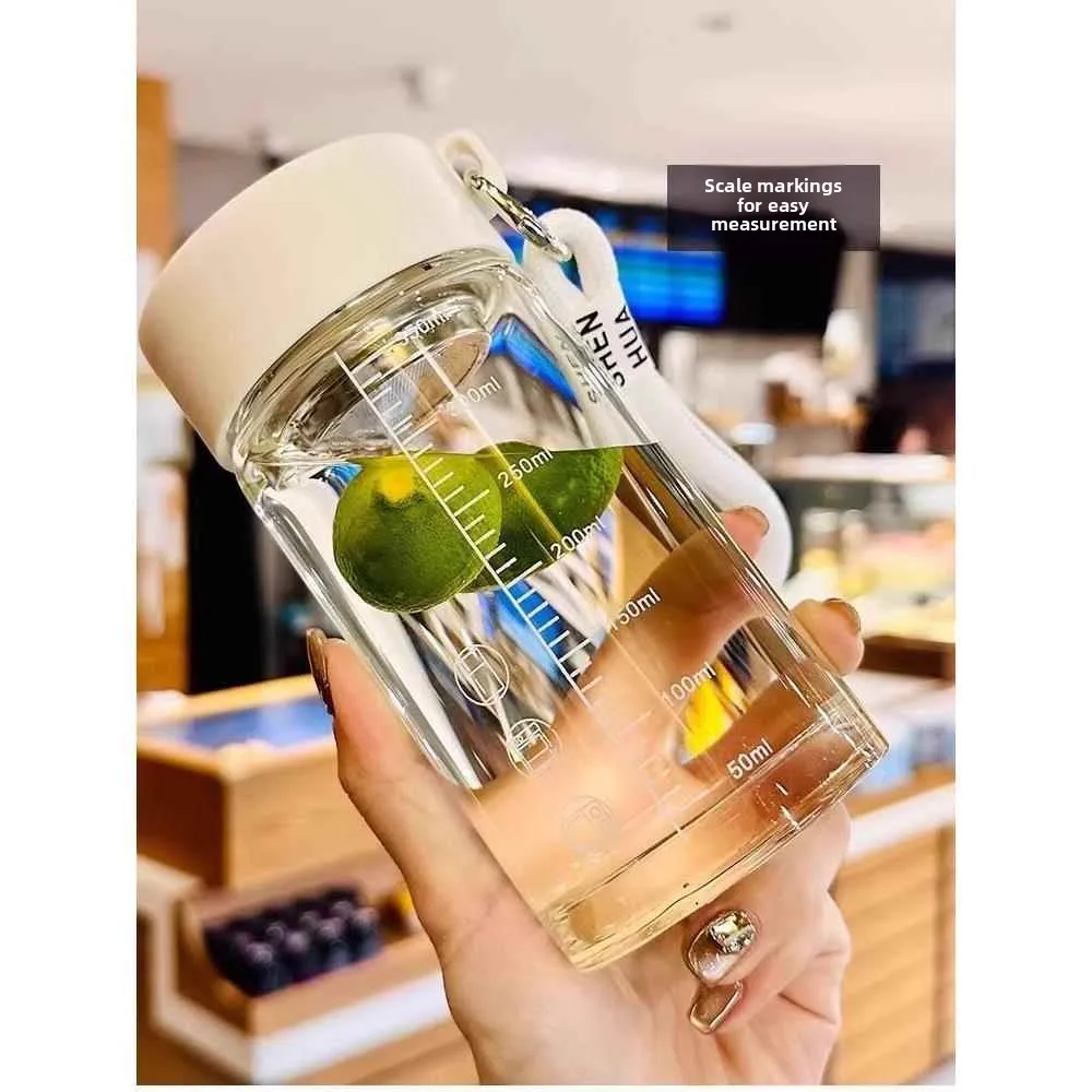 

Portable High Borosilicate Glass Cup Small Ladies Elegant Design with Scale Carry-On Tea Cup Antibacterial round Cylinder