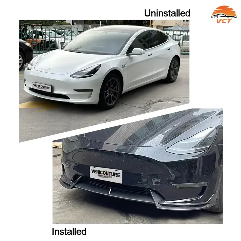 New Model 3 Performance High Quality Carbon Fiber Pattern Bumper Bright Black Body Kit VCT Self-adhesive