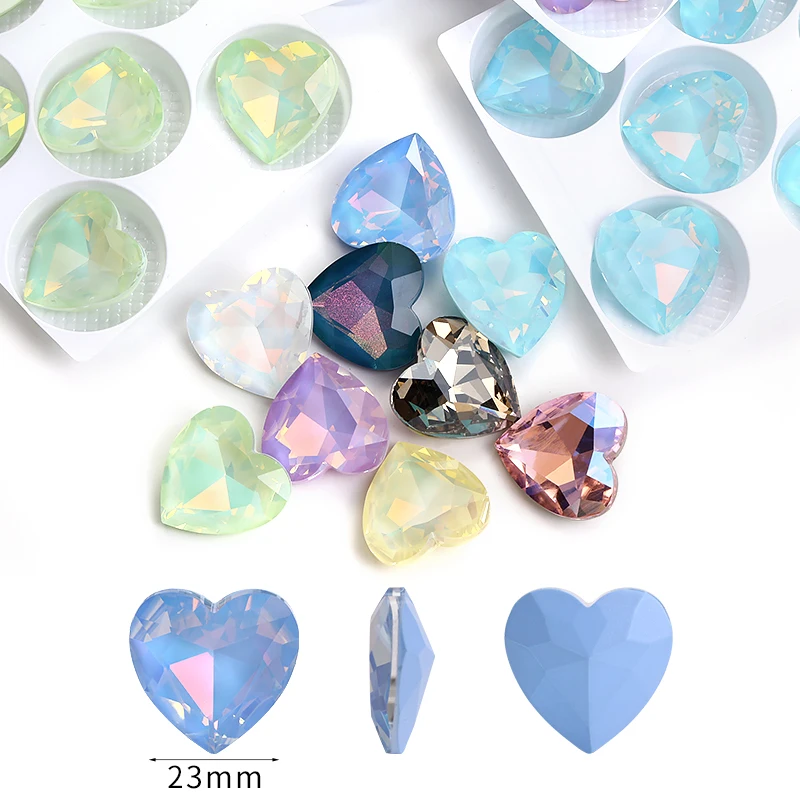 23mm Big Gems Heart Glass Rhinestone for Jewelry Making and Crafts DIY Crystal Stones Wedding Dresses Bag Decoration