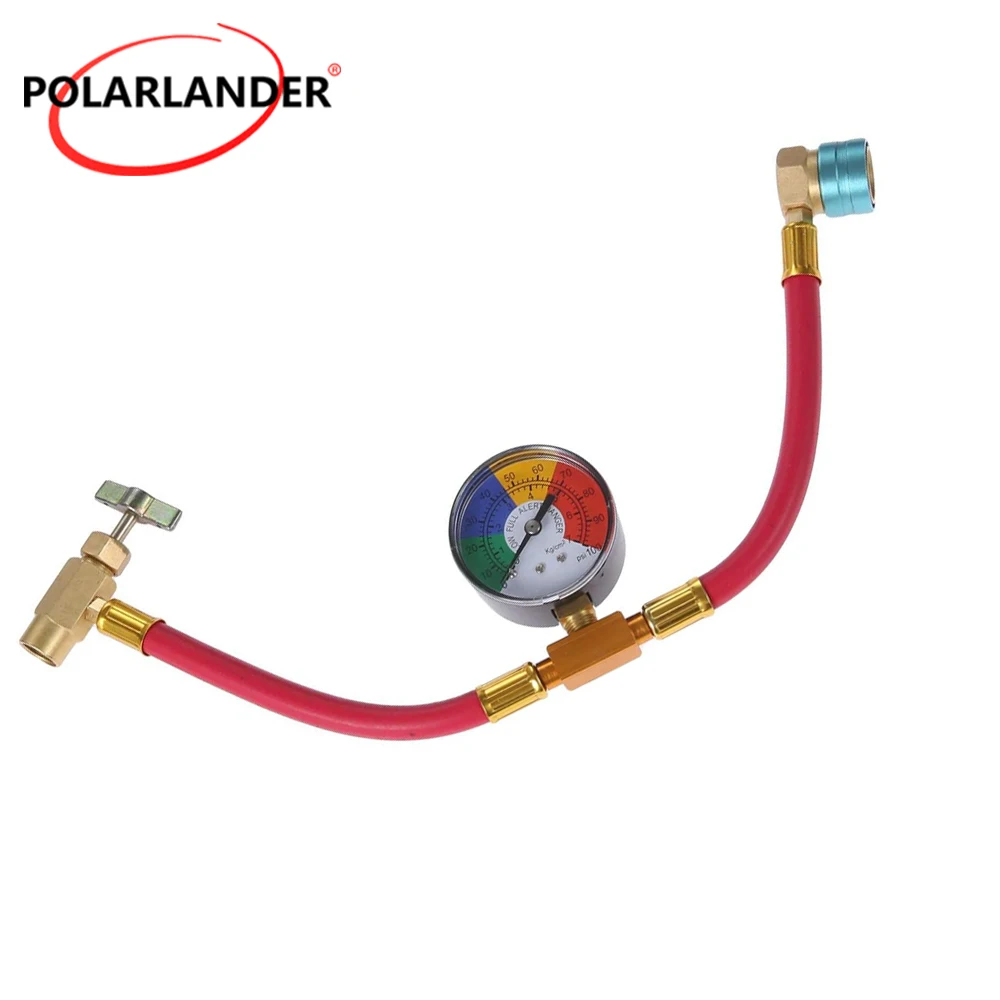 Auto Air Condition R1234YF Charge Hose Kit 90‑Degree Push Lock Quick Coupler With Gauge 1‑Year Warranty AC Repair Tool