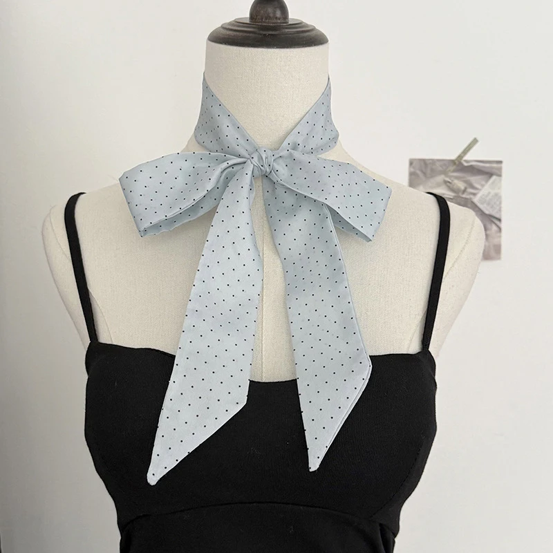 

New Luxury Narrow Dot Print Short Silk Scarf for Woman Skinny Scarves Hair Band Lady Bag Tie Handle Ribbon Kerchief Hair Strip