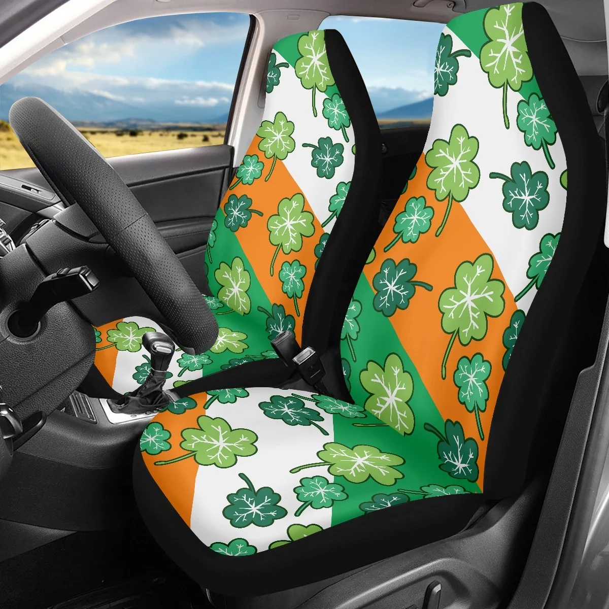 Car Seat Covers St. Patrick's Day Four Leaf Clover Design Pattern Automobile Seats Protector Slip-Resistant Comfortable Set of 2