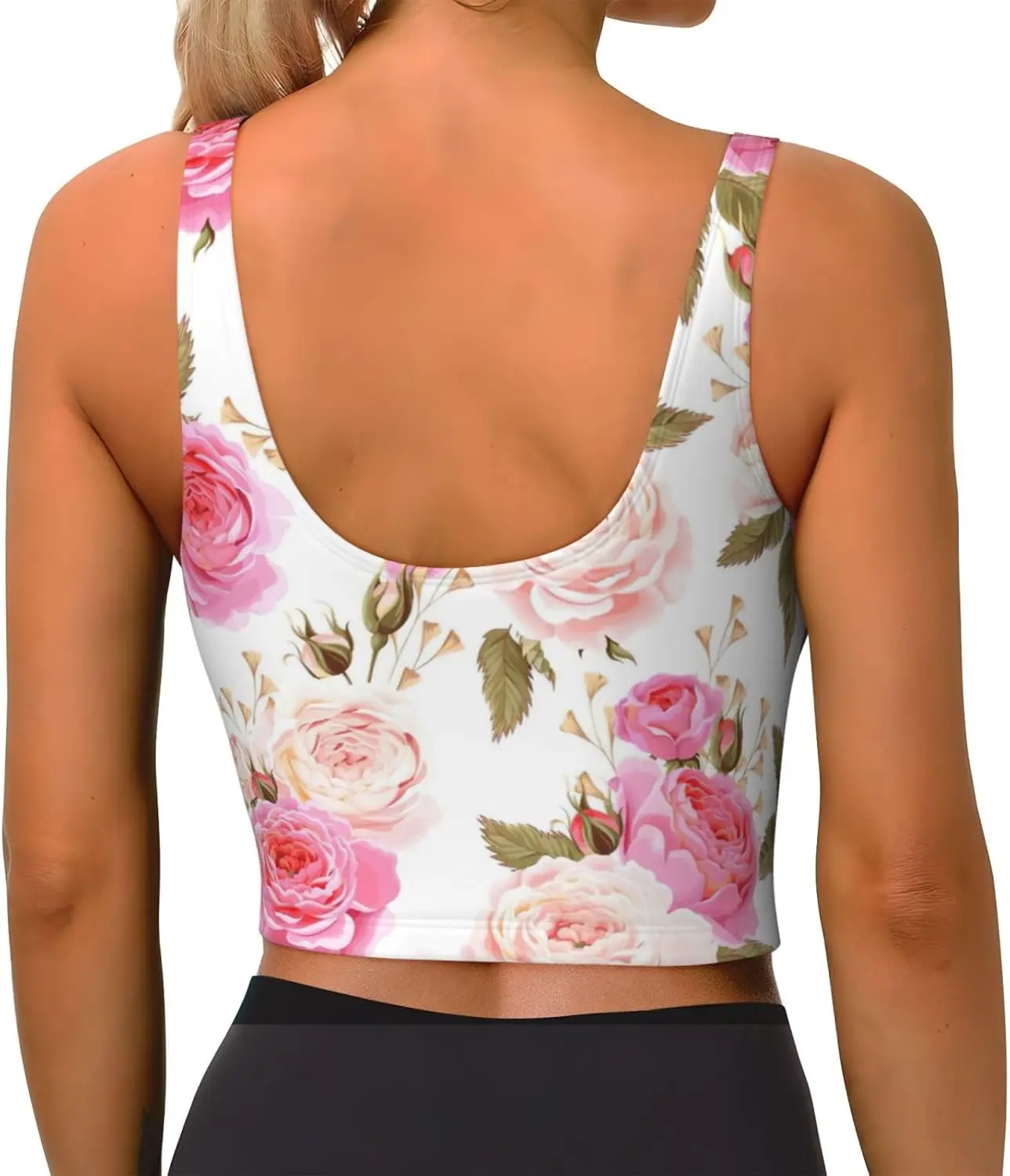 Rose Flower พิมพ์ผู้หญิงเสื้อกล้ามออกกําลังกาย Racerback เสื้อกีฬาแขนกุดสําหรับยิมกีฬาโยคะ