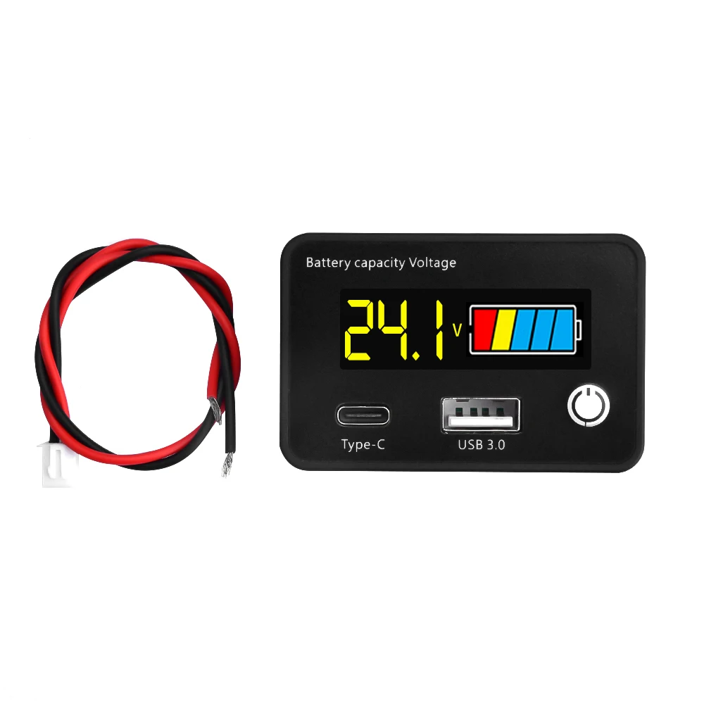 DC8-30V USB Type-C Lead Acid Lithium Battery Charge Capacity Indicator Car Motorcycle Digital Voltmeter Tester Meter Tool