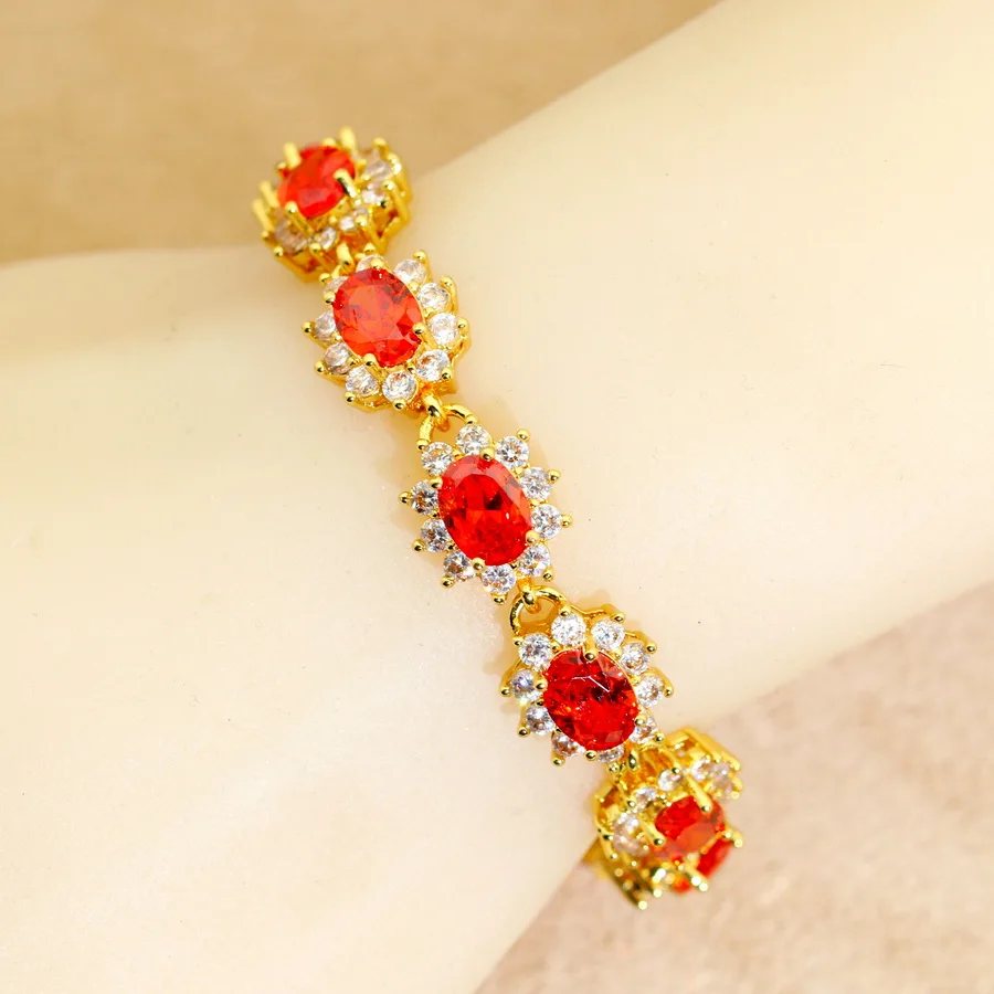 Elegant More Color Zirconia Dubai Bracelet for Women 18k Gold Plared Wedding Jewelry Birthday Gift