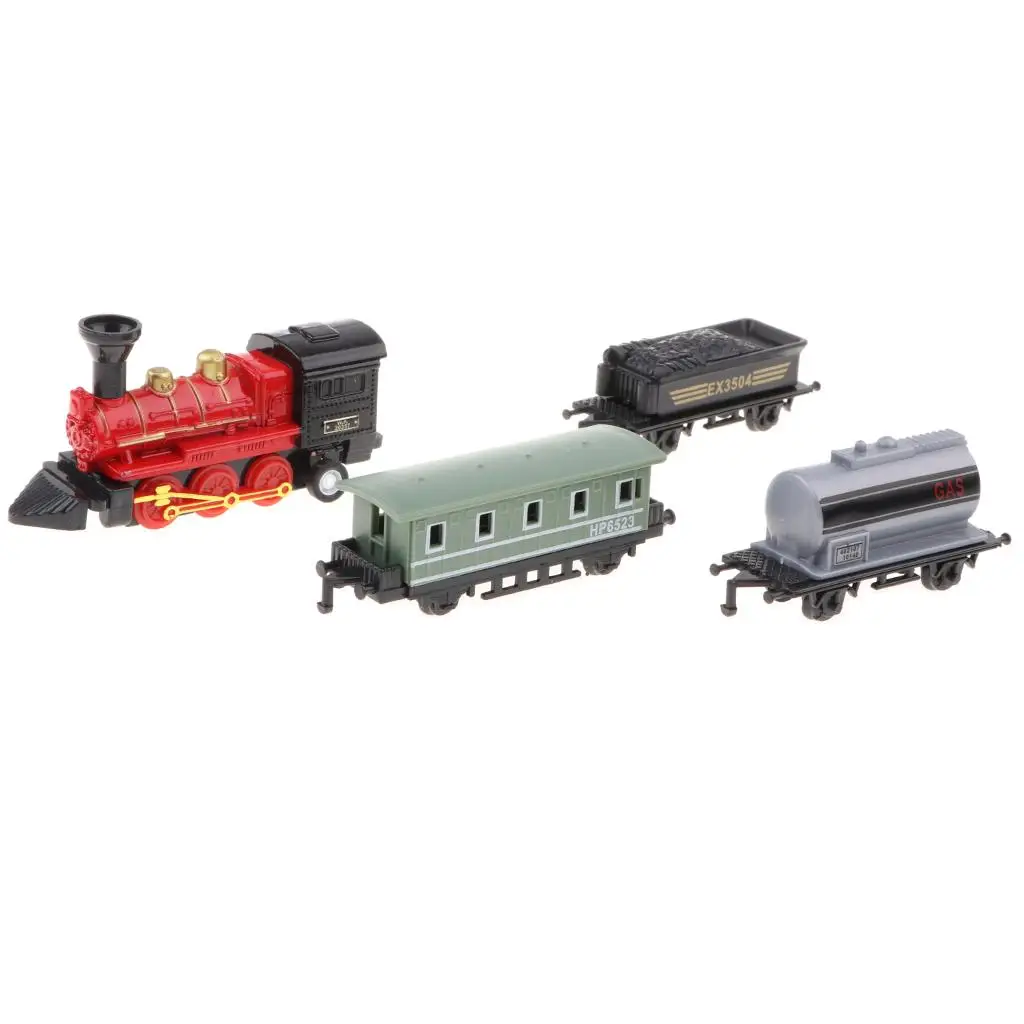 Conjunto de trem puxado para trás com locomotiva de motor fundido colecionável