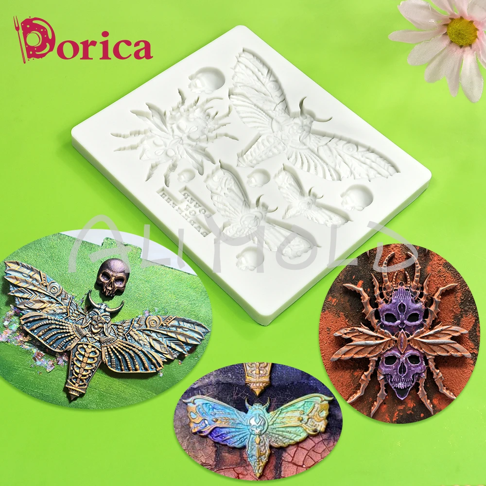 Insect Skull Embossed Design Silicone Mold Fondant Chocolate Mould DIY Halloween Plaster Clay Home Decorating Tool Cake Bakeware