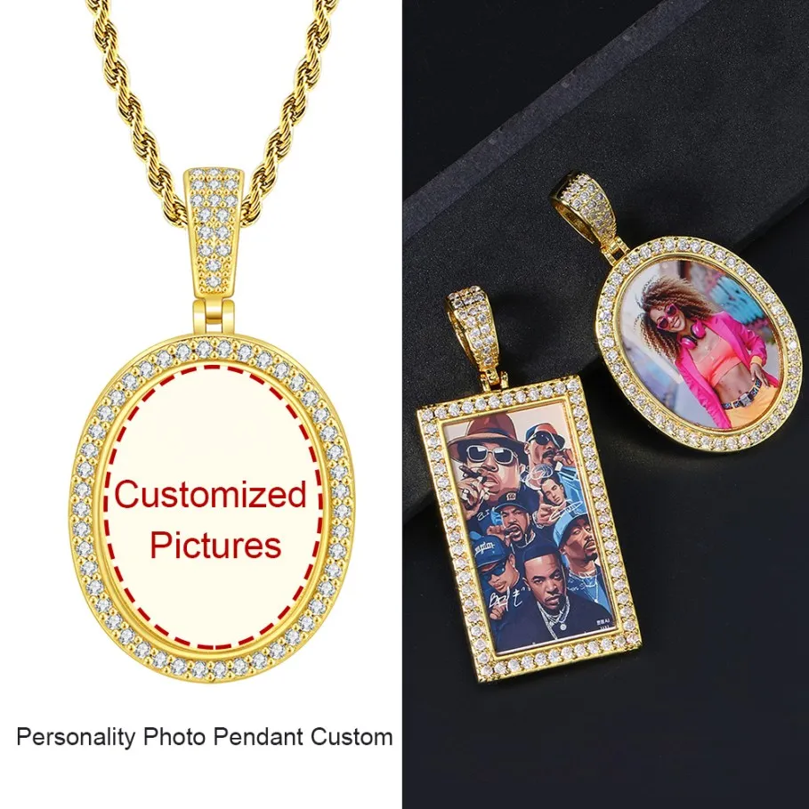 

Personalized Photo Customized Pendant Necklace For Men Women Hip Hop Rock Ice Out Zircon Gold Color Fashion Jewelry Dropshipping