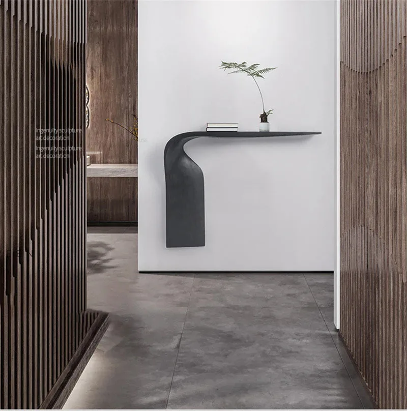 Simple Art Console Table Creative Entrance Furniture Console High-grade Special-shaped Solid Wood Wall Nordic Decorative Table E