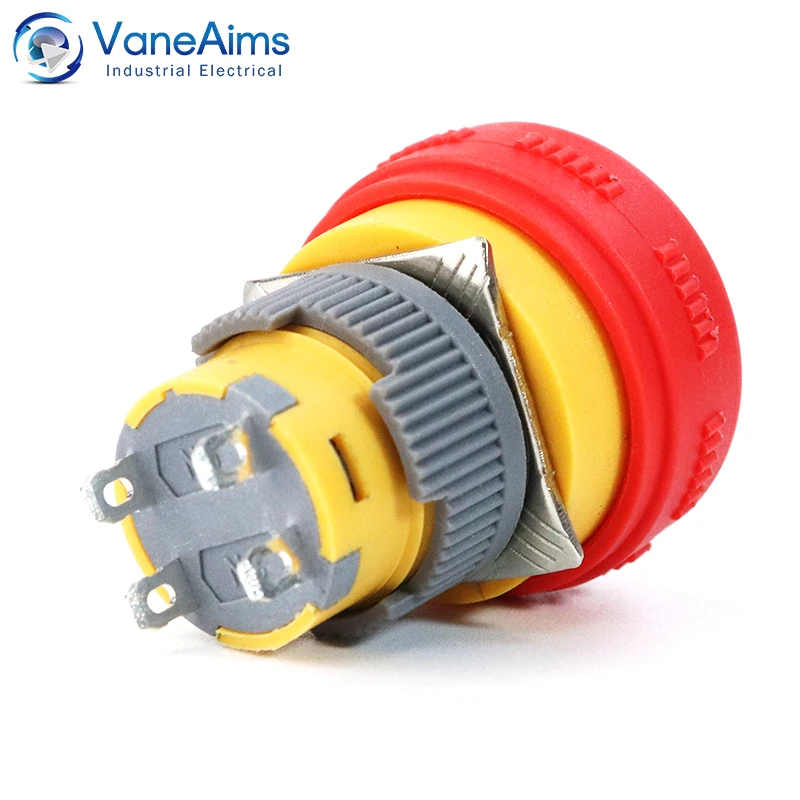 16mm Plastic Emergency Stop Switch VaneAims 1NO1NC Latching Self-locked Red Mushroom Head Push button switch Electrical Control