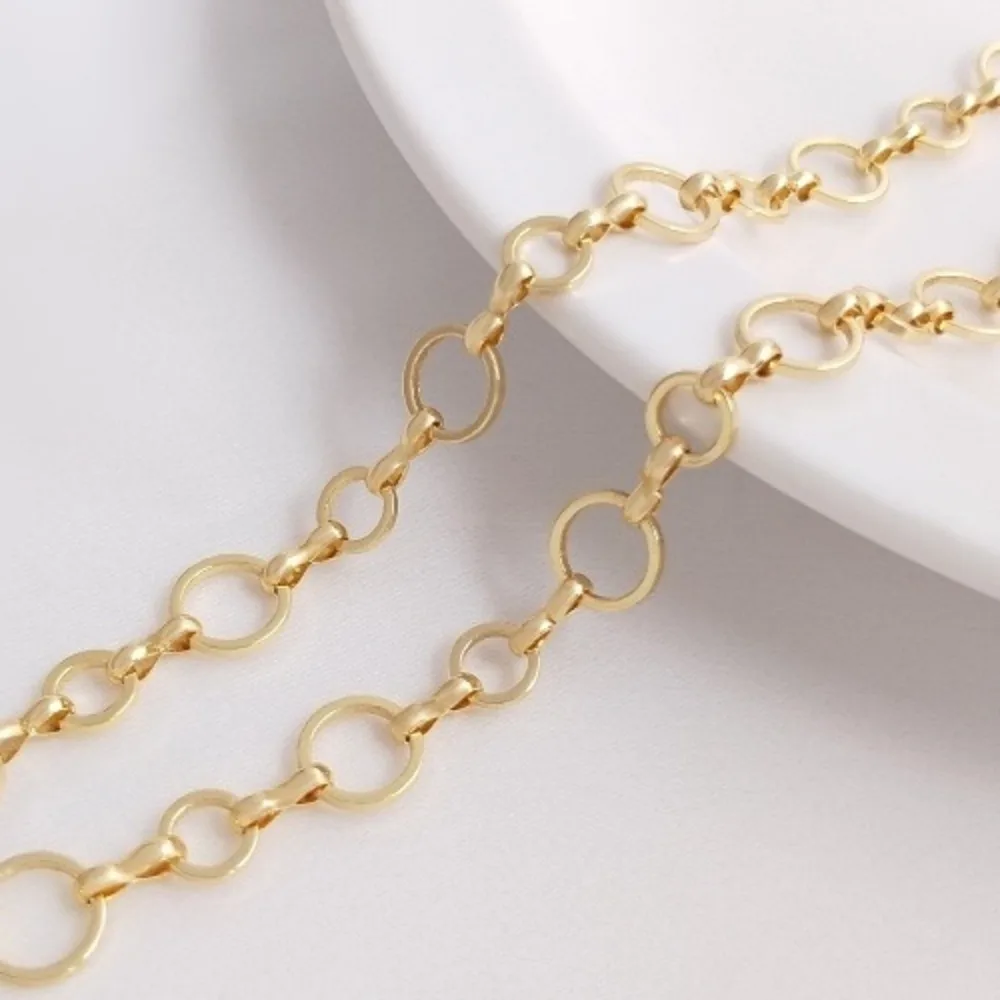 

14K Gold Color 6 + 8mm Ring Chain Round O Chain Handmade Loose Chain DIY Necklace Bracelet Jewelry with Material