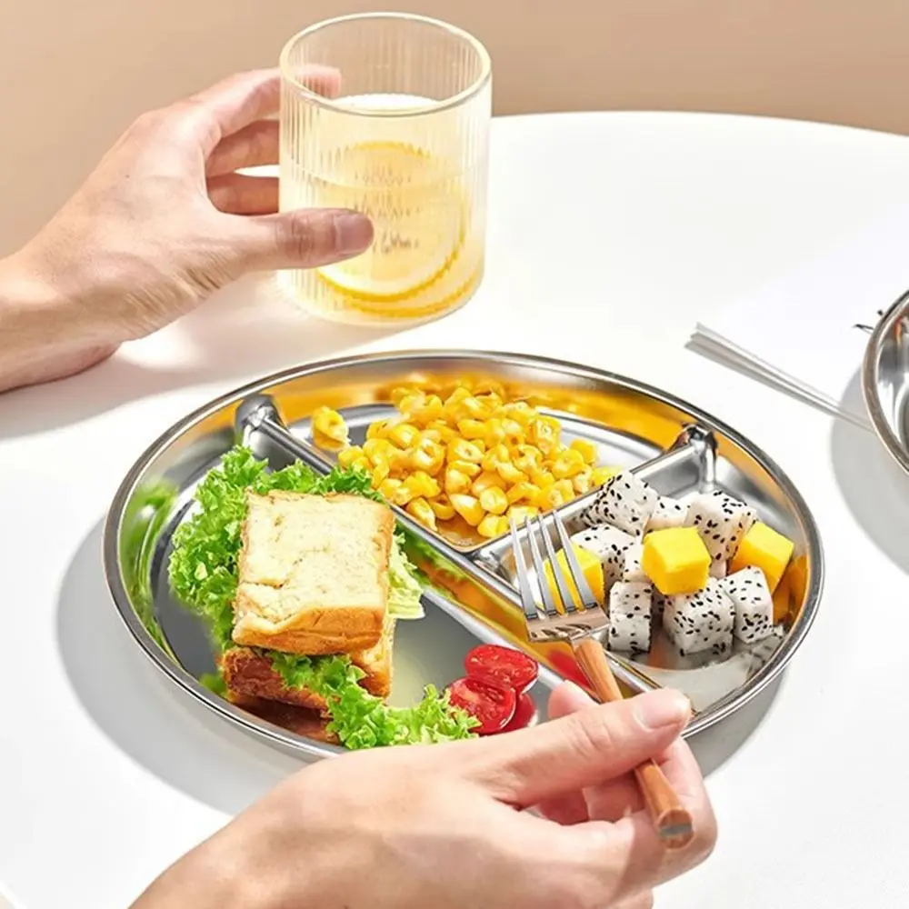 

Unbreakable Portion Control Plate Reusable 304 Stainless Steel Divided Dinner Plates Weight Loss Multi-purpose