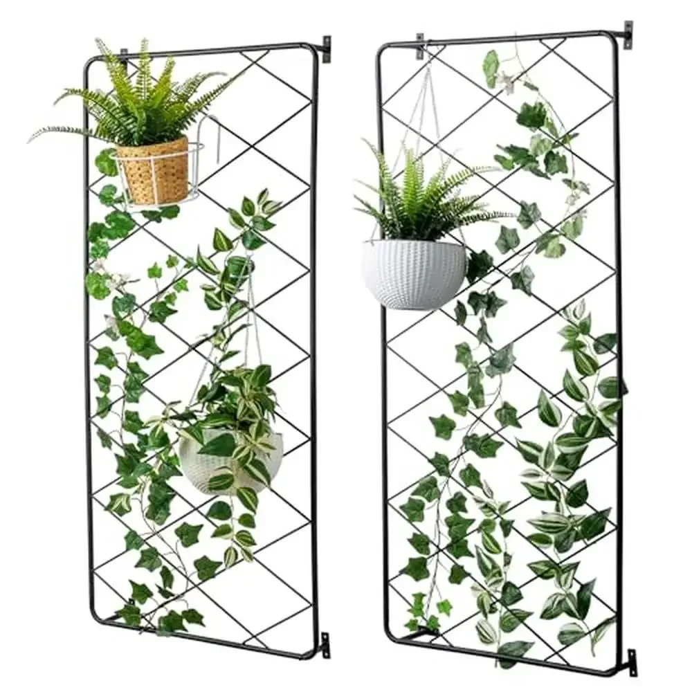 Black Metal Diamond Shaped Garden Trellis Set Wall Mounted Climbing Plant Support Frame 4 Ft Lattice Structures 50