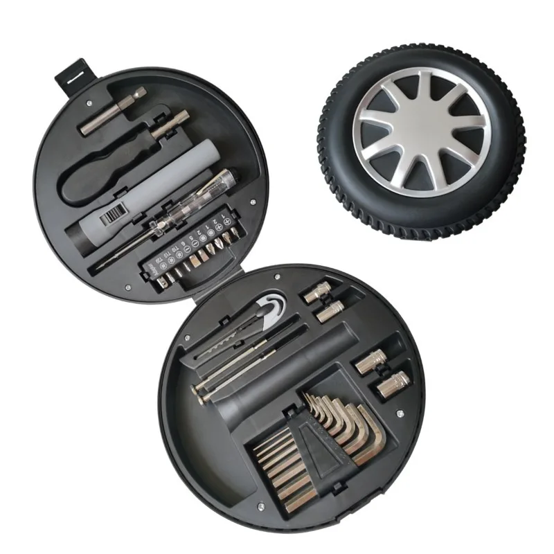 29 Pieces Carbon Steel Hand Tool Sets Household Wheel Shape Storage Box Hardware Tool Set Portable Small Size Universal Tools