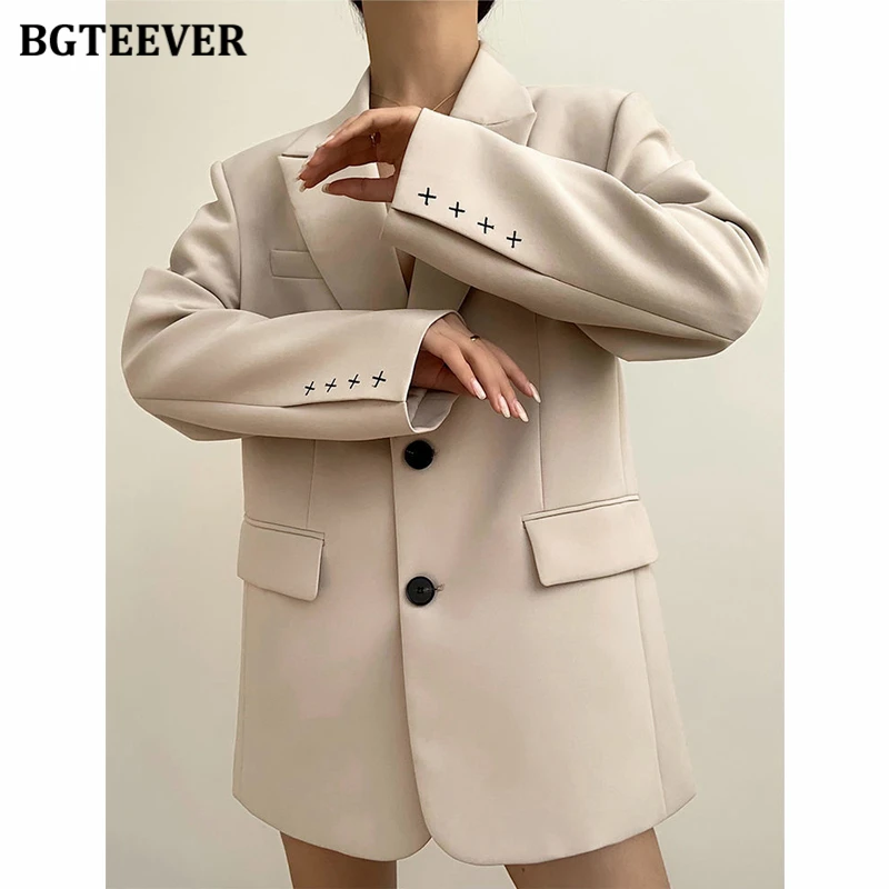 

BGTEEVER Elegant Single-breasted Women Blazer Jackets Spring Autumn Long Sleeve Loose Female Suit Coats Ladies Outwear