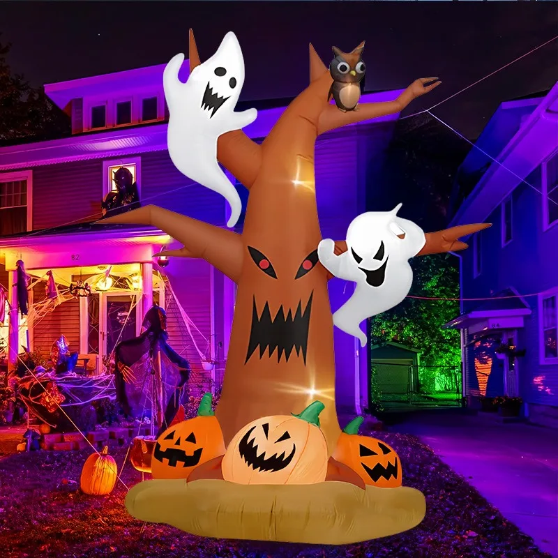 8Ft Halloween Decorative Inflatable Toys LED Luminous Pumpkin Ghost Tree Horror Outdoor Courtyard Festival Party Decor Props