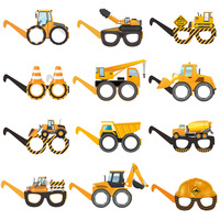 12Pcs/Set Cartoon Engineering Vehicle Paper Eyeglasses Photo Props for Kids Construction Theme Birthday Baby Shower Party Decor