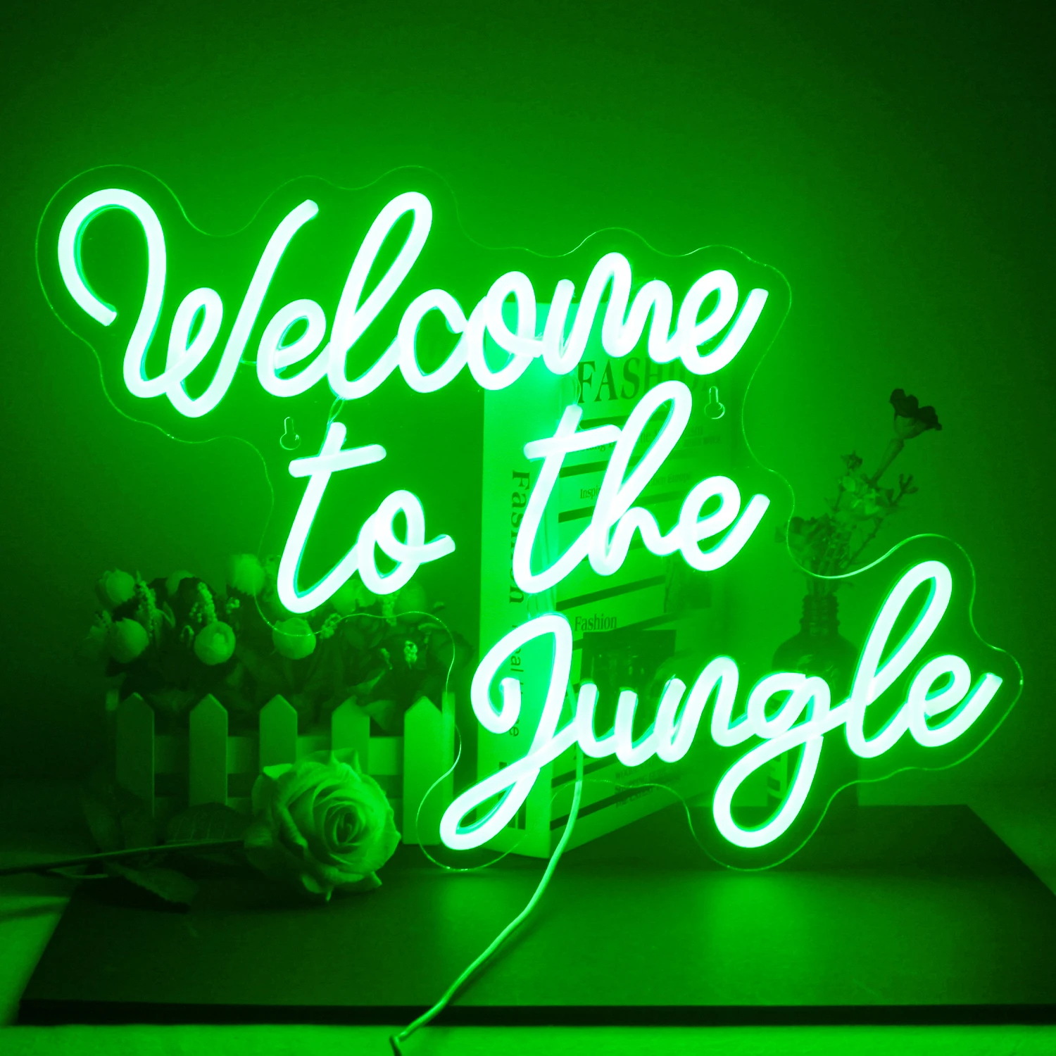 Welcome to the Jungle Neon Signs Jungle Decor Green Led Word Light Signs For Wall Decor Light Up Sign For Garden Home Party Gift