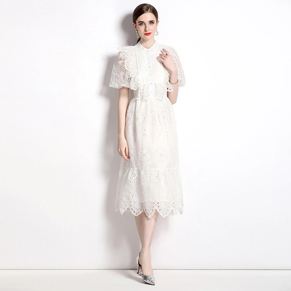 CACARE Elegant Womens Lace Party Dresses 2023 One Piece White Evening Dress Woman Female Clothing formal Occasion Dresses F0460