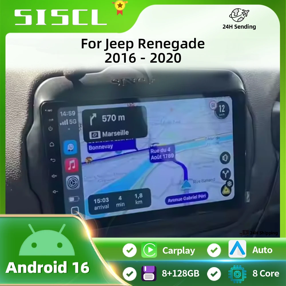 

Car Radio Android auto CarPlay For Jeep Renegade 2016 2017 2018 2019 2020 Video Multimedia Player WIFI 2din Navigation 2 din Gps