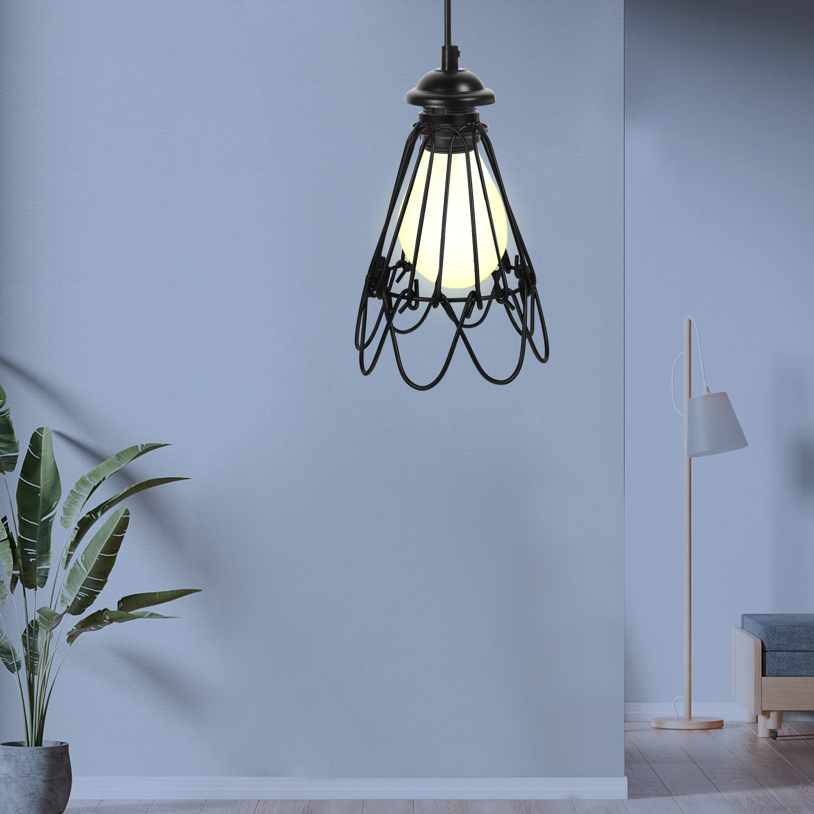 

4 pcs Iron Art Lampshade Vintage Rustic Chandelier Light Cage Guard For Industrial Home Decor Black Finish Energy Saver