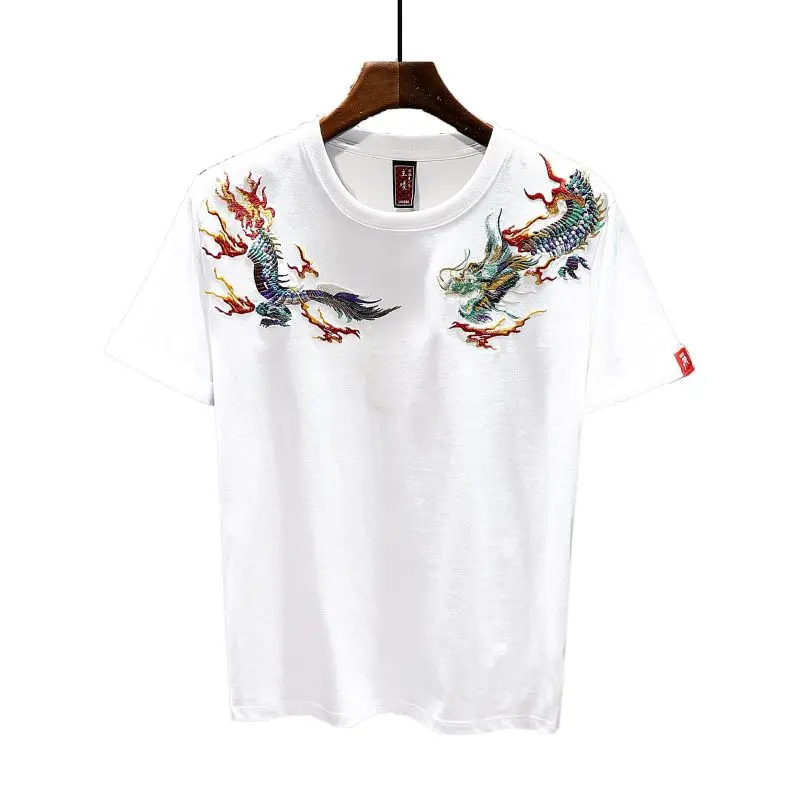 2025 Summer New Embroidered Short-sleeved T-shirt Men's Ethnic Style T-shirt Top