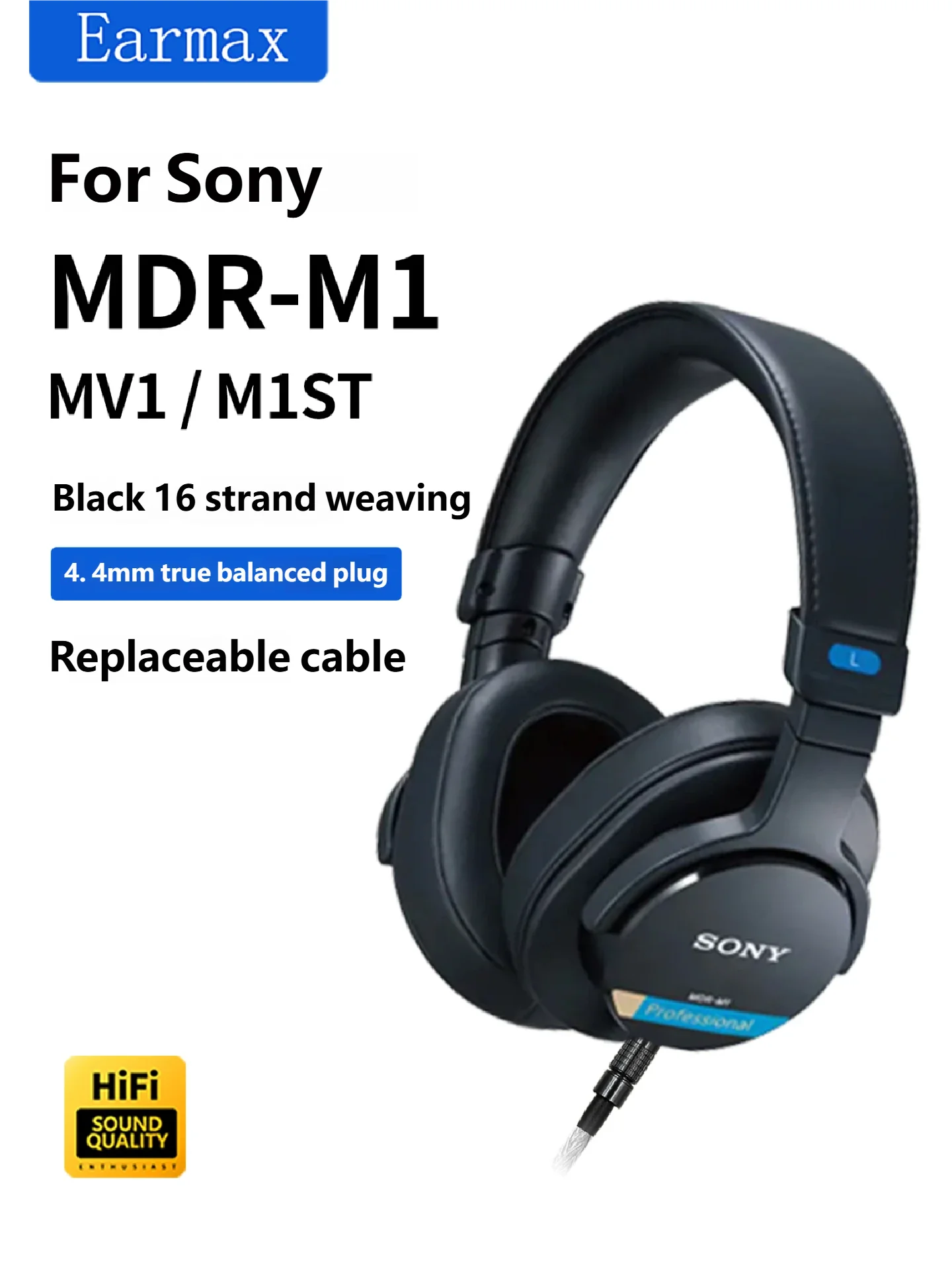 Kabel XLR 4.4mm 4-PIN, zbalansowany, do SONY MDR-M1 MV1 M1ST, 16-żyłowy, oplot OCC, wymienny i ulepszalny — zdjęcie produktu 7