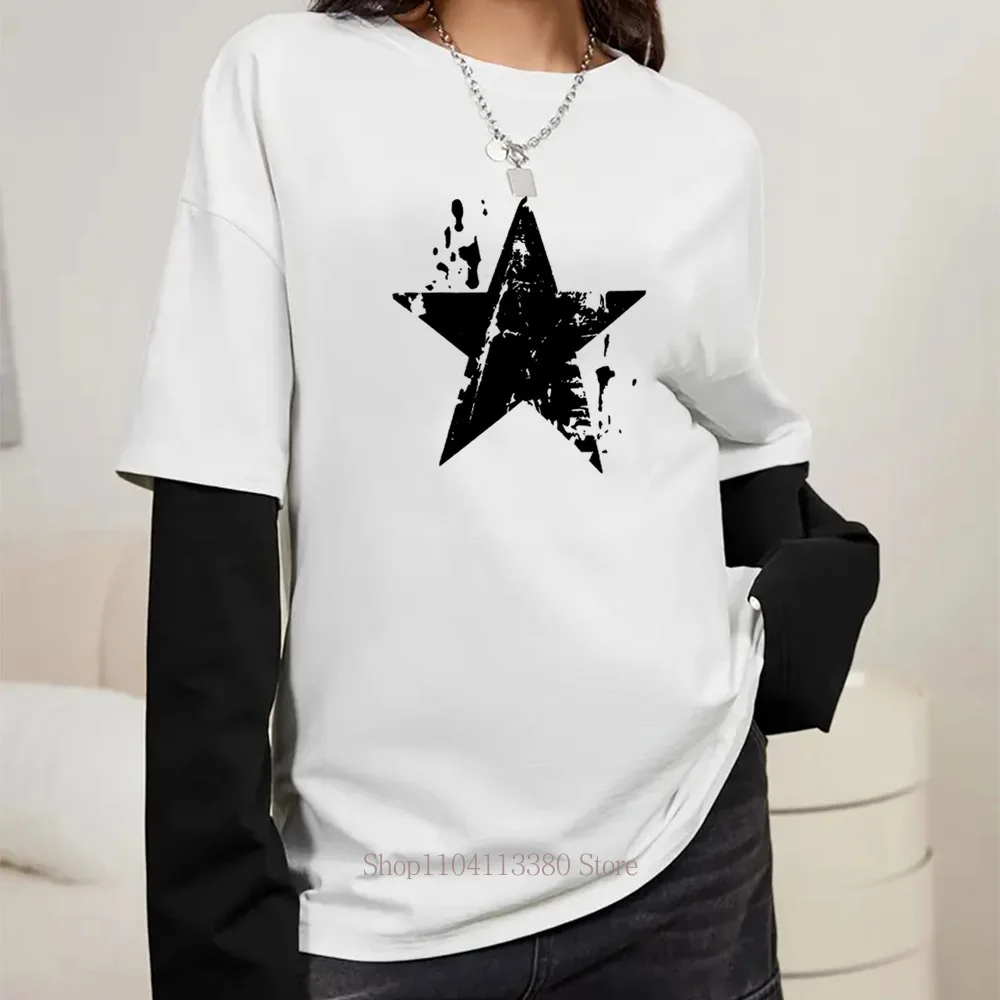 Damen Retro Star Y2K Print Grafik Fake Two-Layer Langarm-T-Shirt – Modisches Gothic Casual Loose Fake Two-Layer Langarm-T-Shirt – Detail 6