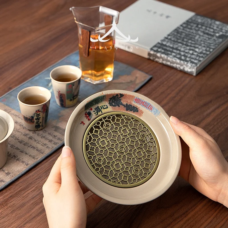 Small Size Hand-Painted Tea Tray Heat Insulation Bowl Base Tray Sprinkling Pot Mat High End Tea Set Accessories Gongfu Tea Tools