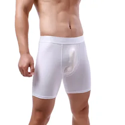 CLEVER-MENMODE Men Sexy Boxers Underpants Cotton Underwear Transparent Penis Pouch Long Leg Bottoms Knickers Underpants Boxersho