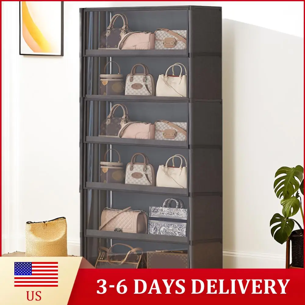 

7-ярусный органайзер для обуви с крышкой, шкаф для хранения обуви с прозрачной откидной дверцей, органайзер для сумок, книг и одежды