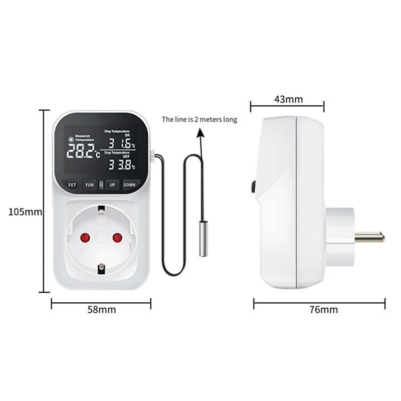 Controlador Digital de Temperatura Termostato Réptil Temporizador para Casa, Aquicultura com Estufa, EU Plug, 1 Pc