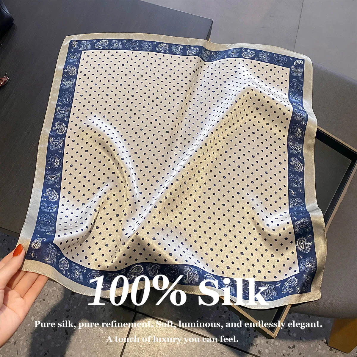 

100% Pure Silk Scarf Women 53cm Square Head Scarf Luxury Paisley Design Hair Bandana Small Neck Scarf Foulard Female Hijab Wraps