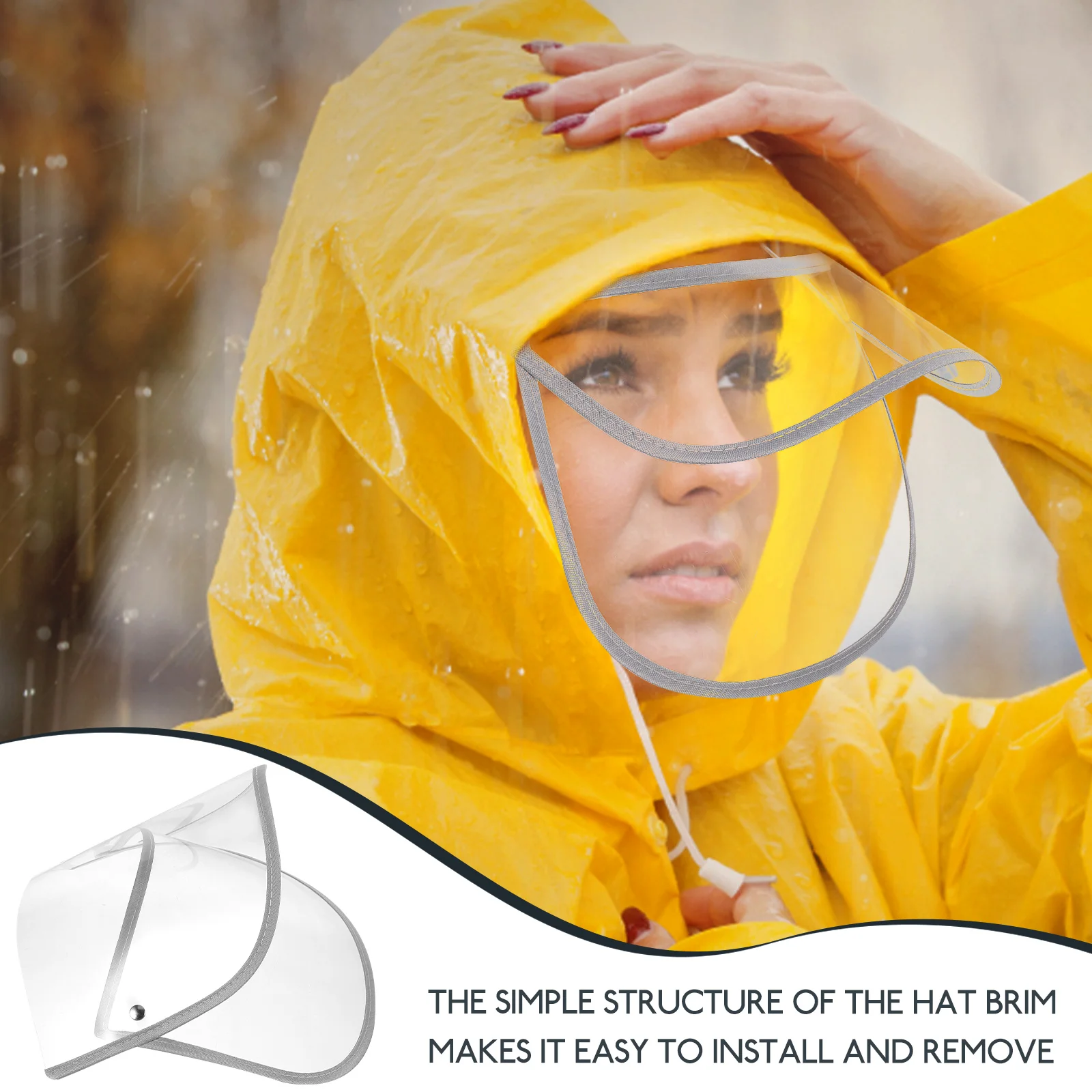 Face Covering and Waterproof Raincoat Hat Brim Shield Protector Poncho Hood Masks Cap Clear for