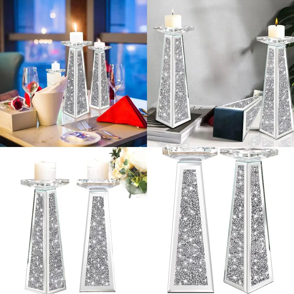 

Стильный набор серебряных стеклянных подсвечников, 12 штук для цилиндрических свечей, идеально подходит для декора столовой и центральных элементов стола